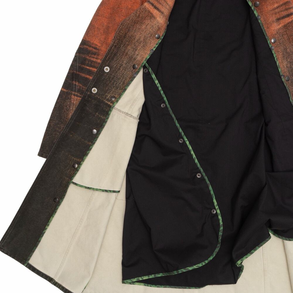 JUST CAVALLI AW04 Sunset Y2K Distressed Denim Long Coat Orange Black IT 42 - Picture 8 of 10